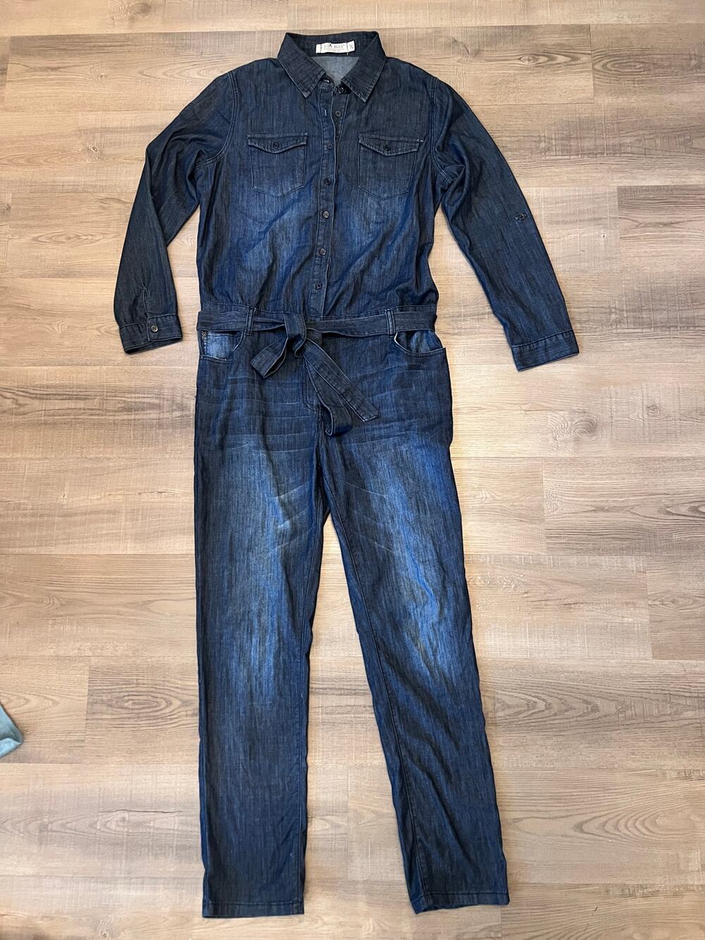 Judy Blue Dark Wash Denim Belted Utility Jumpsuit Romper